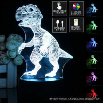 3D dinosaure LED 7 changement de couleur tactile + lampe de lumière de contrôle à distance de nuit